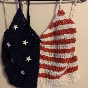 Red, white, and blue crochet top